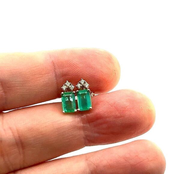 Natural Emerald Diamond Stud Earrings 14k Yellow Gold 1.59 TCW Certified 121167 - Picture 6 of 12